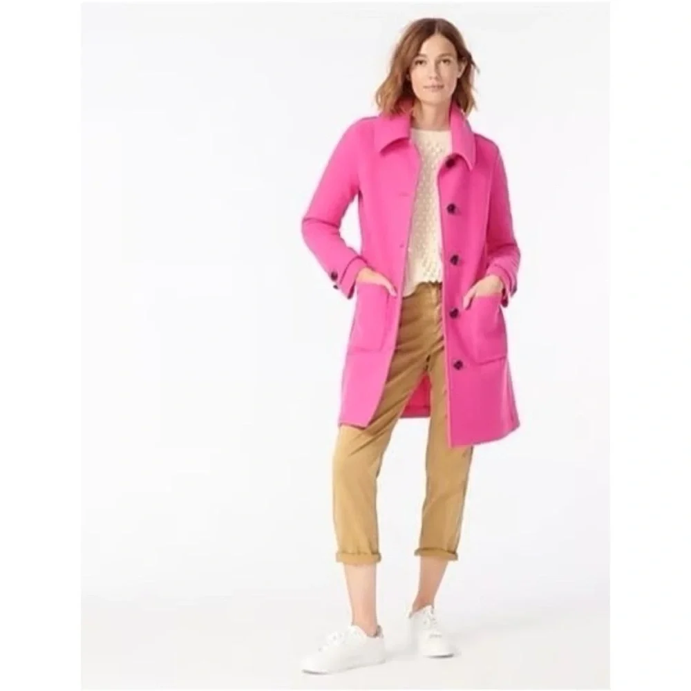 NWT J. CREW Lady Coat in Italian Boiled Wool Fuchsia Pink Peacoat J Crew 0​ - Picture 10 of 12